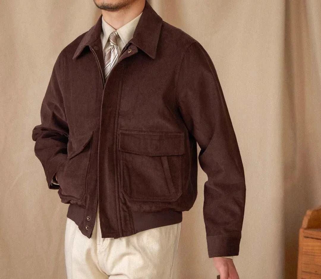 Pure cotton bomber jacket in brown, men's fashion.