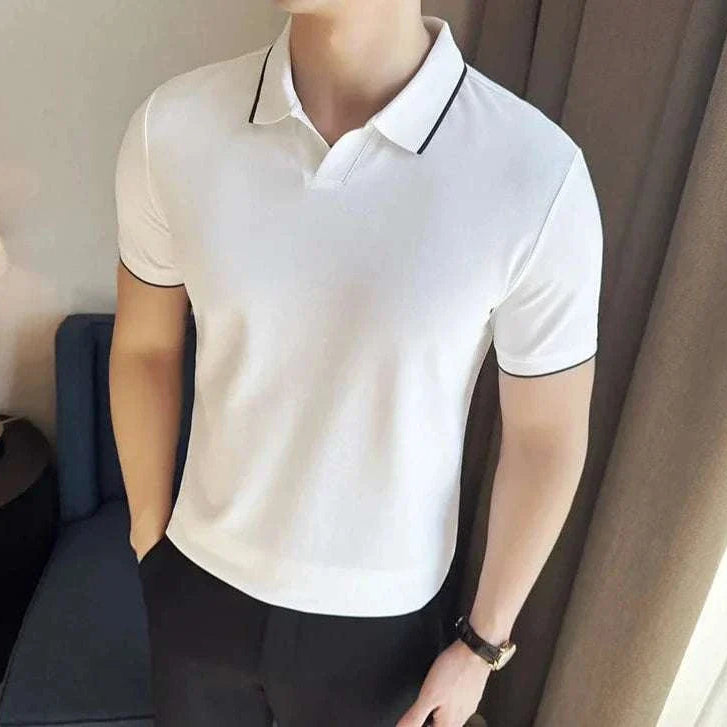 British slim fit summer polo t-shirt in white, perfect for spring and summer wear.