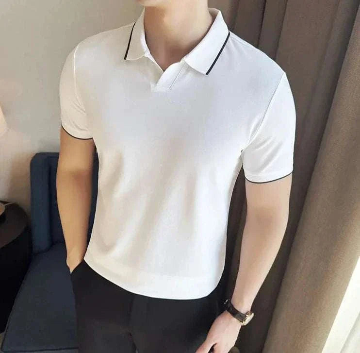 British slim fit summer polo t-shirt in white, perfect for spring and summer wear.