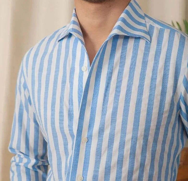 Business striped white summer shirt for men in cotton blend