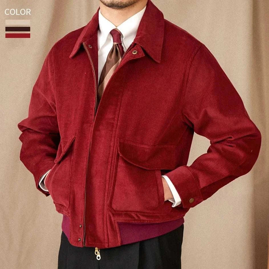 Pure cotton bomber jacket for men in red, showcasing style and comfort.