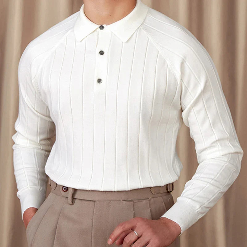 Men's wool blend sweater in cream, Italian old money style, comfortable and cozy.