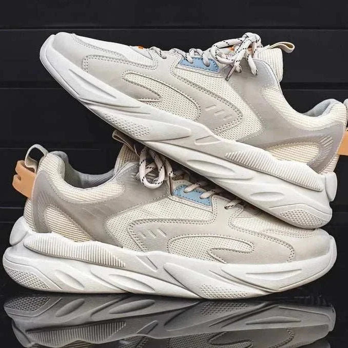 Lightweight comfort sneaker for men in beige, featuring breathable design for casual wear.