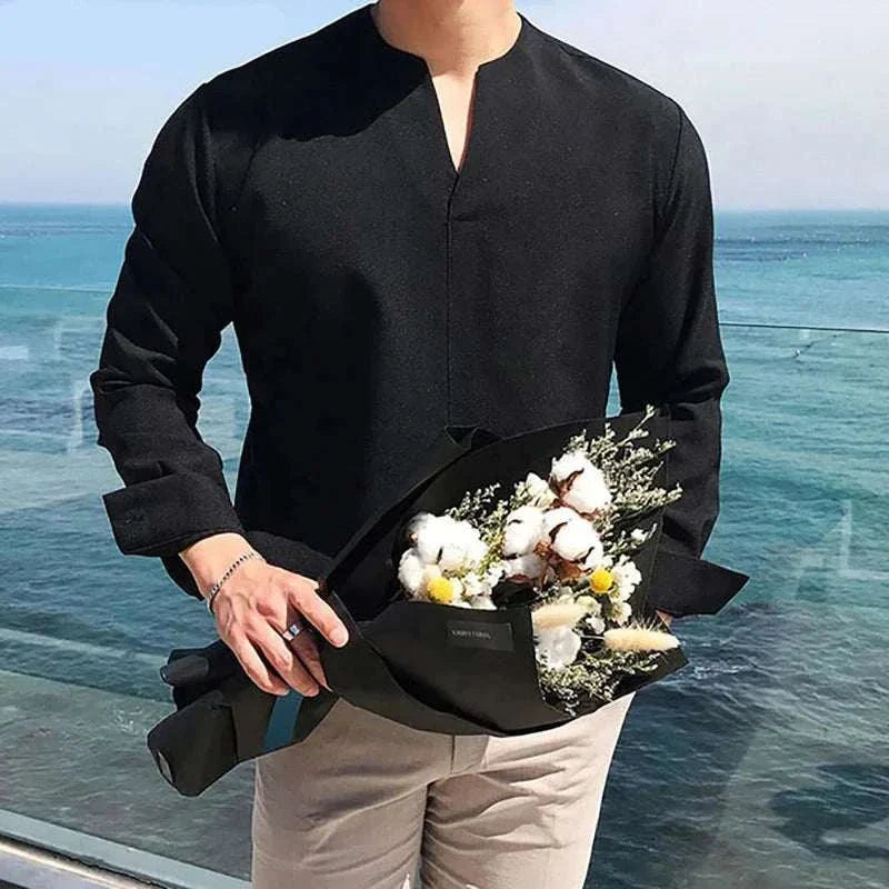 Antonios thin long-sleeve shirt for men, black, elegant casual style, perfect for spring/summer.