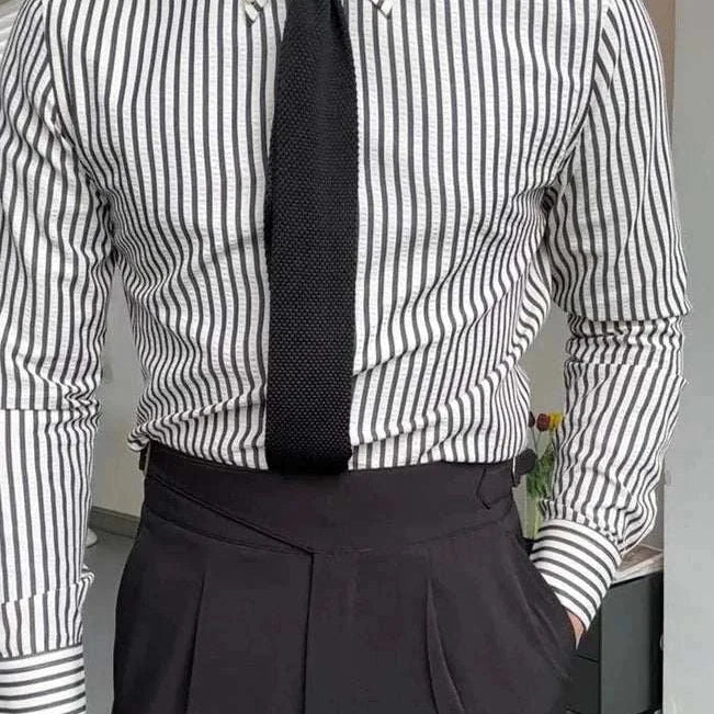 Antonios formal striped long sleeve shirt, classic design, men's fashion, high-quality cotton polyester blend.