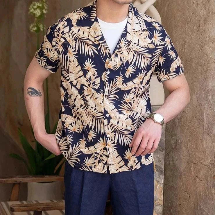 Vintage Hawaiian flower shirt for men, casual style, polyester fabric, perfect for summer-spring.