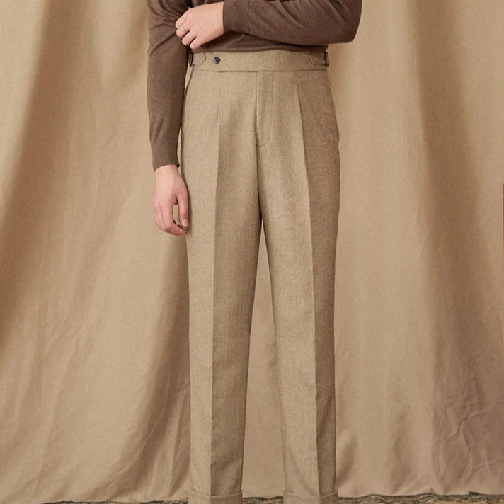 Wool winter Italian trousers for men, featuring luxurious polyester and cotton blend.