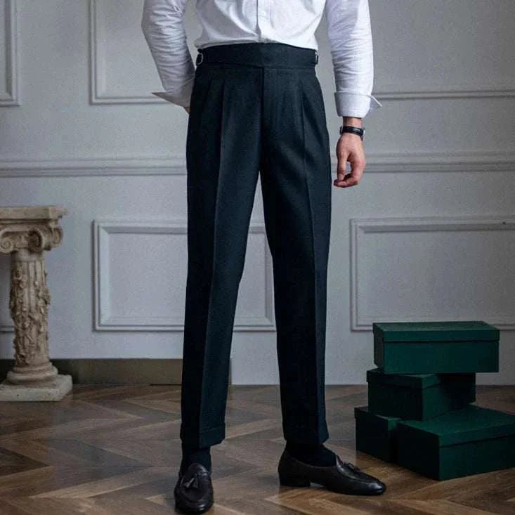 Elegant cold season straight trousers for men in solid pattern, perfect for winter wardrobe.