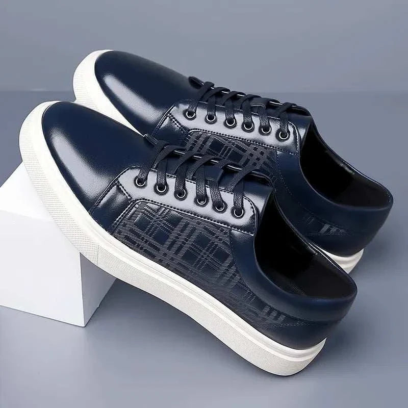 Intense blue casual shoes for men with white soles, suitable for spring/autumn occasions.