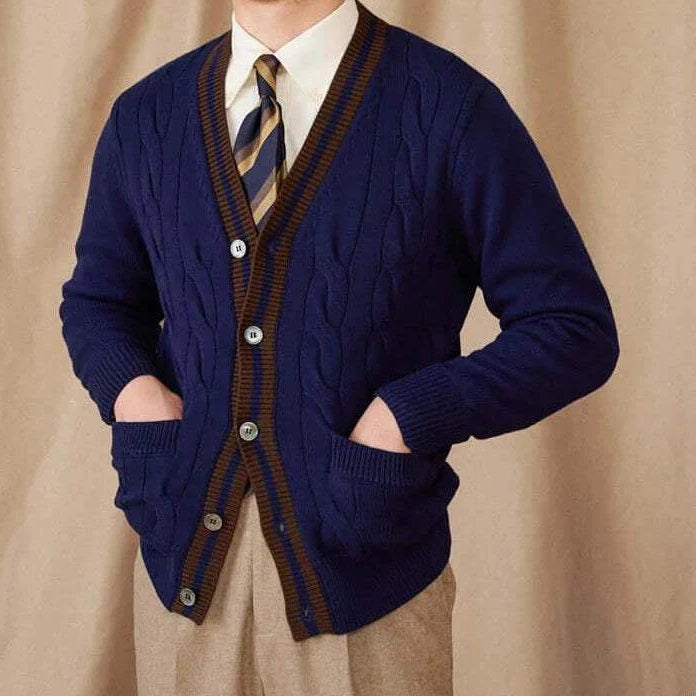 Antonios twisted knit cardigan in Italian vintage style with buttons and pockets.