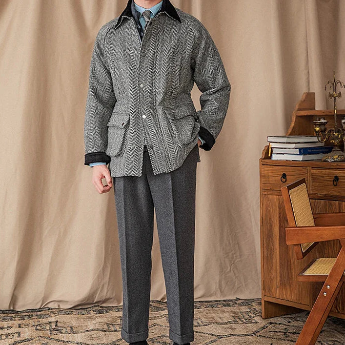 Wool heavy vintage coat for men, cozy and stylish winter wear.