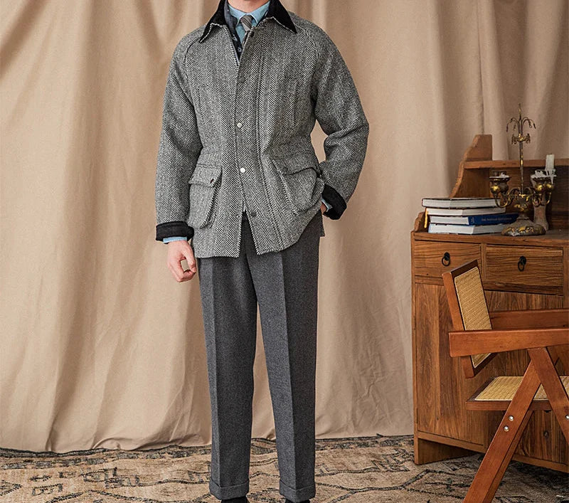 Wool heavy vintage coat for men, cozy and stylish winter wear.