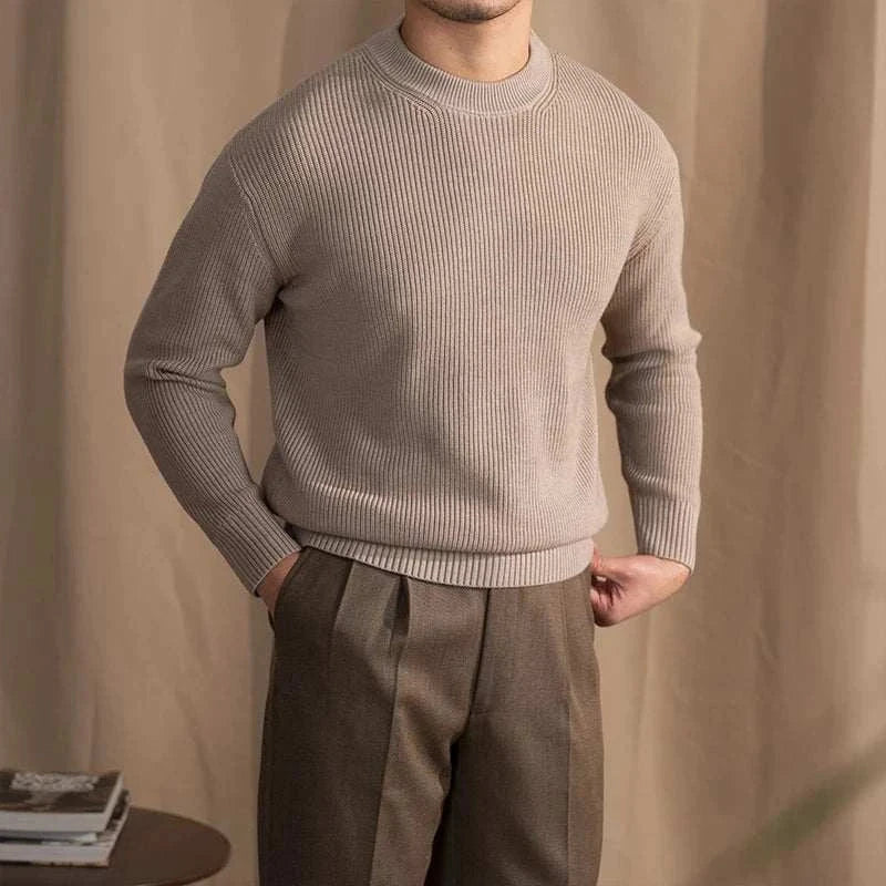 Men's autumn warm wool sweater, solid pattern, cozy and stylish.