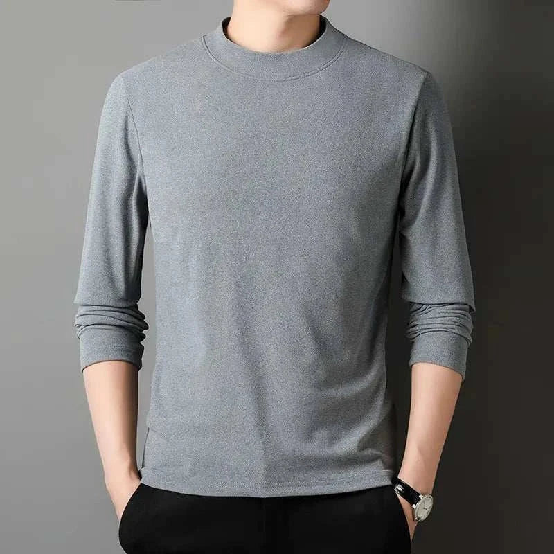 Men's classic turtleneck sweater in solid gray, comfortable and breathable cotton.
