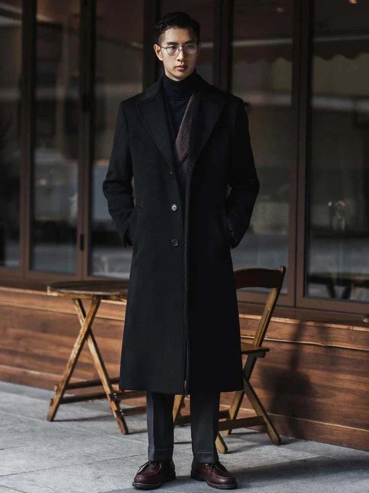 Men's single-breasted trench coat, autumn/winter polyester, stylish warmth.