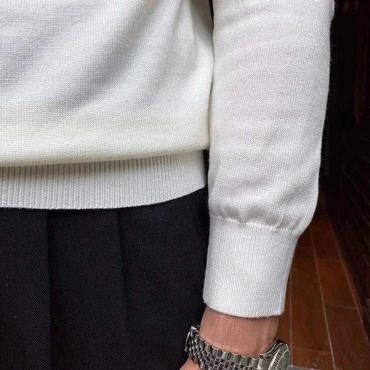 Antonios office premium sweater in white, perfect fit for men, made of polyamide and cotton blend.