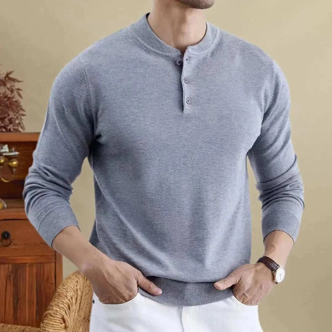 Men's autumn Korean premium sweater with buttons, cozy wool blend.