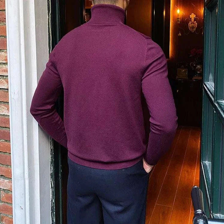Antonios business turtleneck sweater, ideal for office wear, shown in maroon.