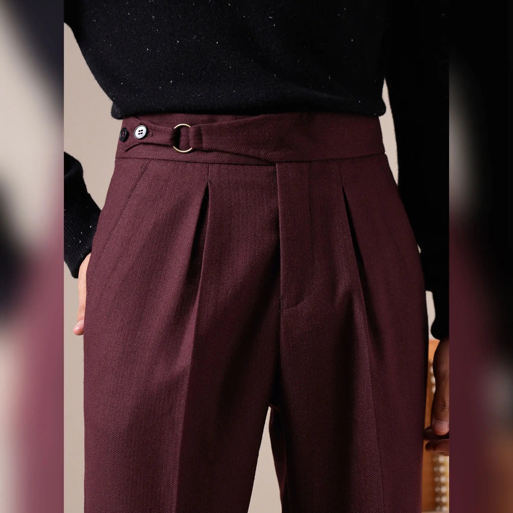 Single-pleat straight high-waist trousers