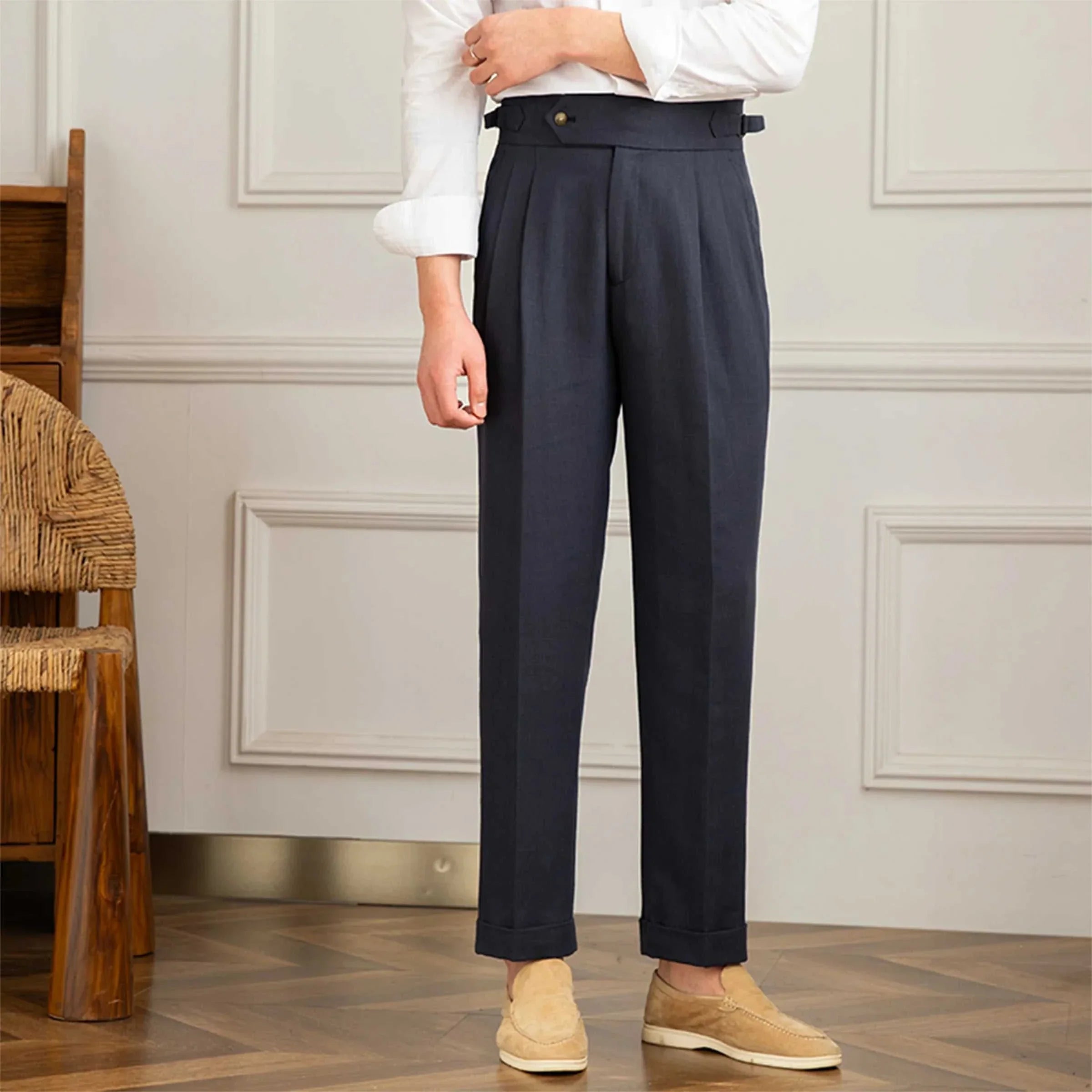 Antonios Naples cotton-linen pants for summer comfort fit.