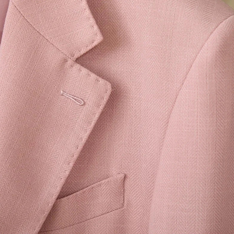 Men's business linen relaxation jacket in pink polyester fabric.