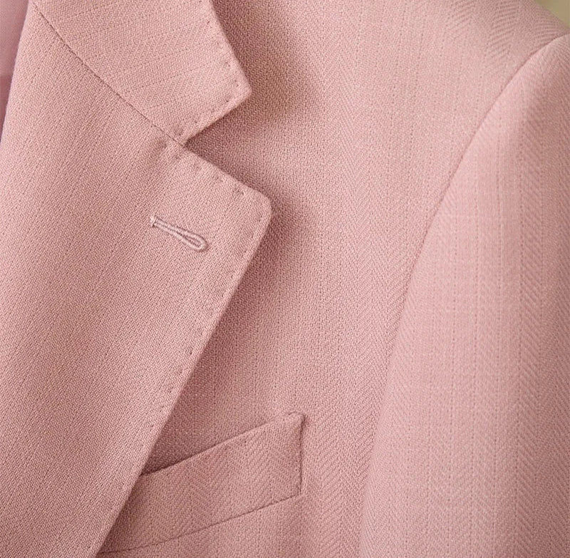 Men's business linen relaxation jacket in pink polyester fabric.