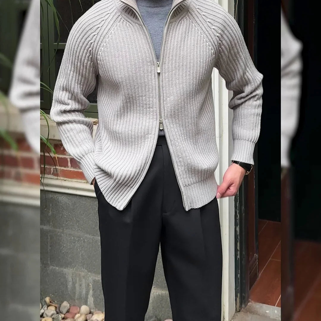 Men's retro cardigan in cotton, elegant style, gray color.