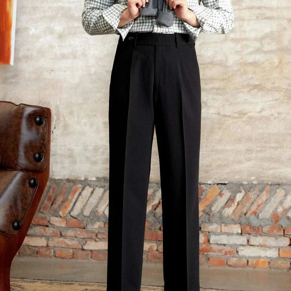 Italian straight style elegant pants in black for a sophisticated look.
