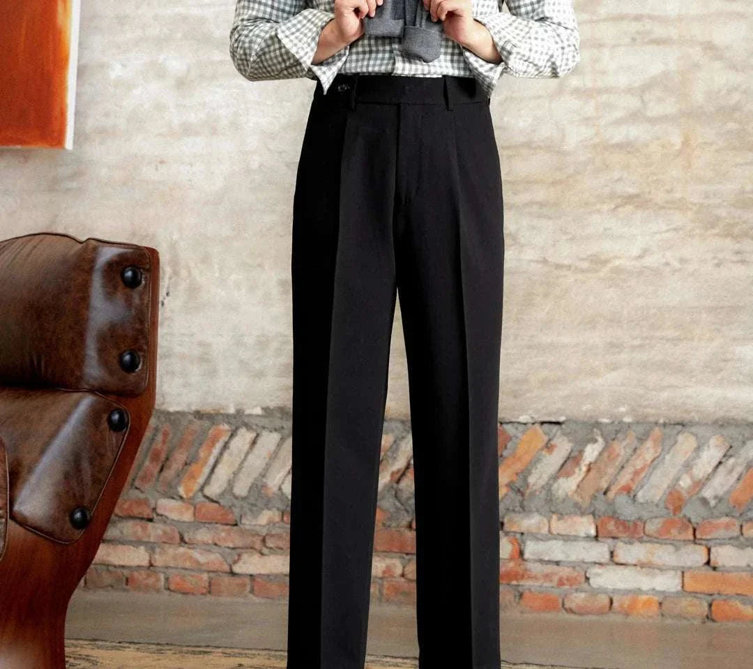 Italian straight style elegant pants in black for a sophisticated look.