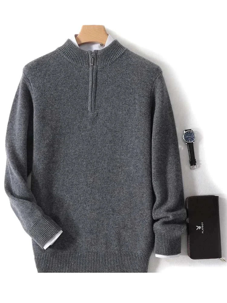 Luxury wool casual sweater for men in grey on hanger.