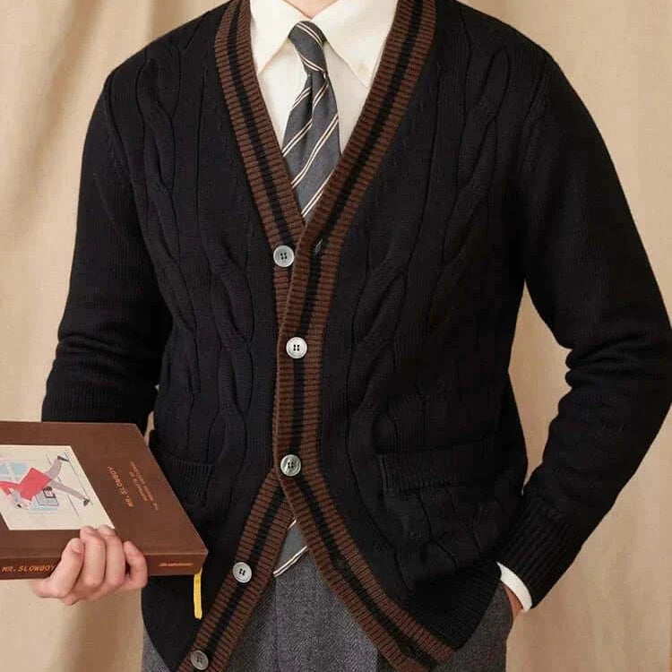 Antonios twisted knit cardigan in Italian vintage style, men's wool cardigan.