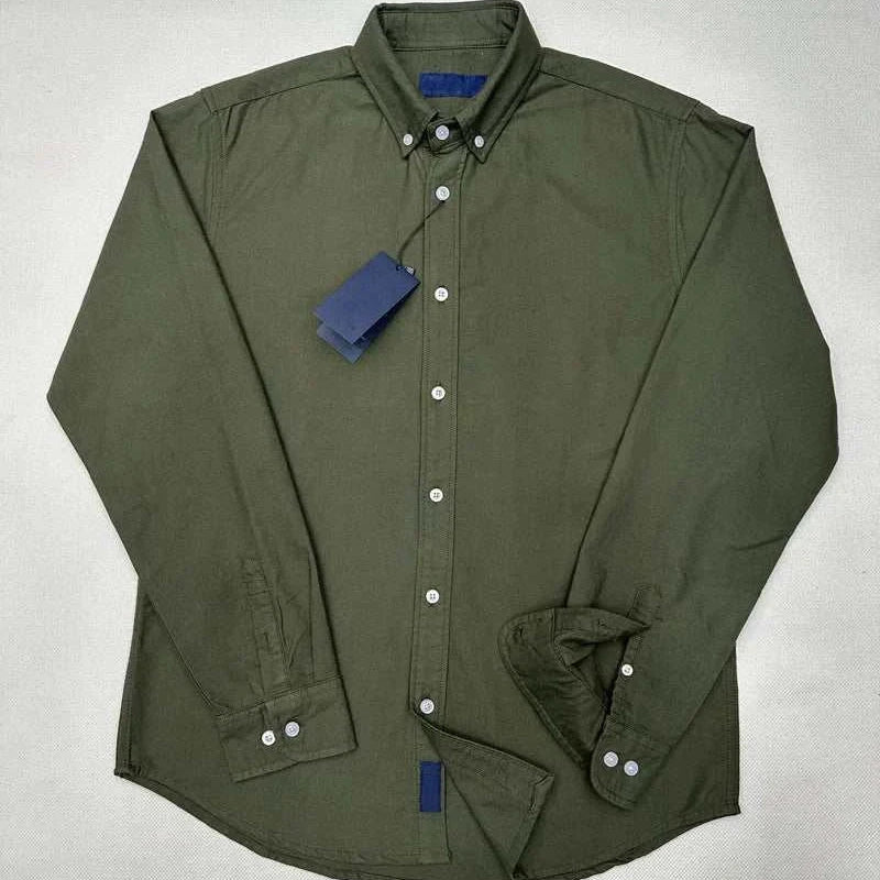 Oxford business casual long sleeve cotton shirt in olive green.