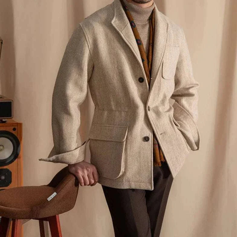 Men's British winter premium jacket in wool and cotton, stylish and warm.