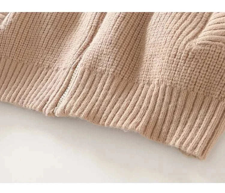 Autumn stand collar zipper jacket with ribbed texture detail.