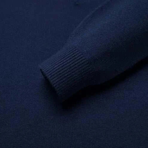 Antonios polo sweater with buttons, navy blue, close-up of sleeve ribbing.