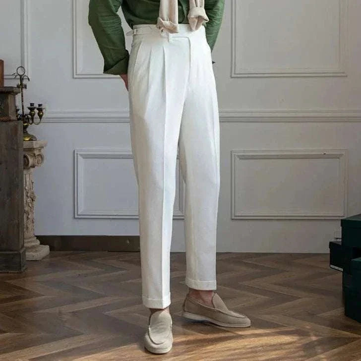 Italian design office high-waist trousers in elegant white for men.