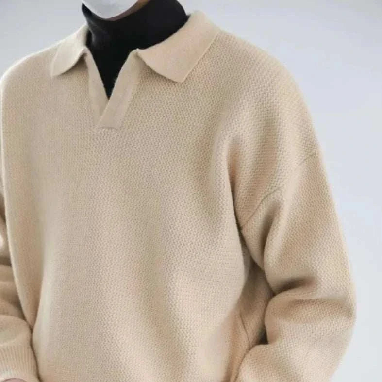 Korean baggy design sweater in apricot color, solid pattern.