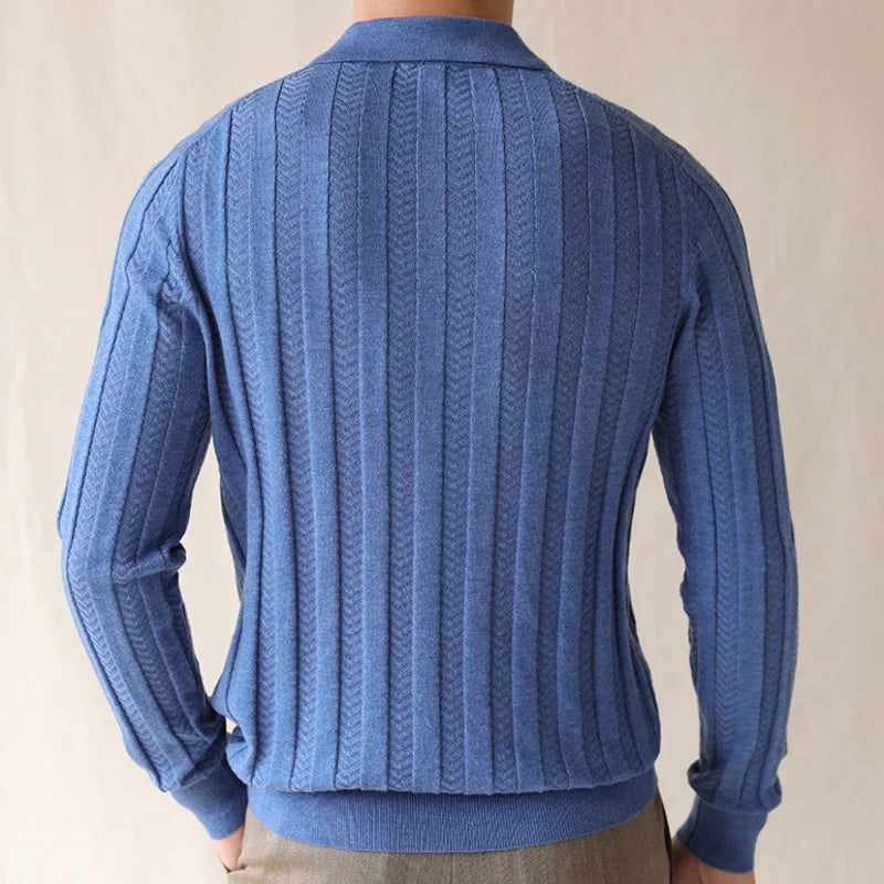 KOREAN premium sweater, blue solid pattern, elegant casual men's fashion.