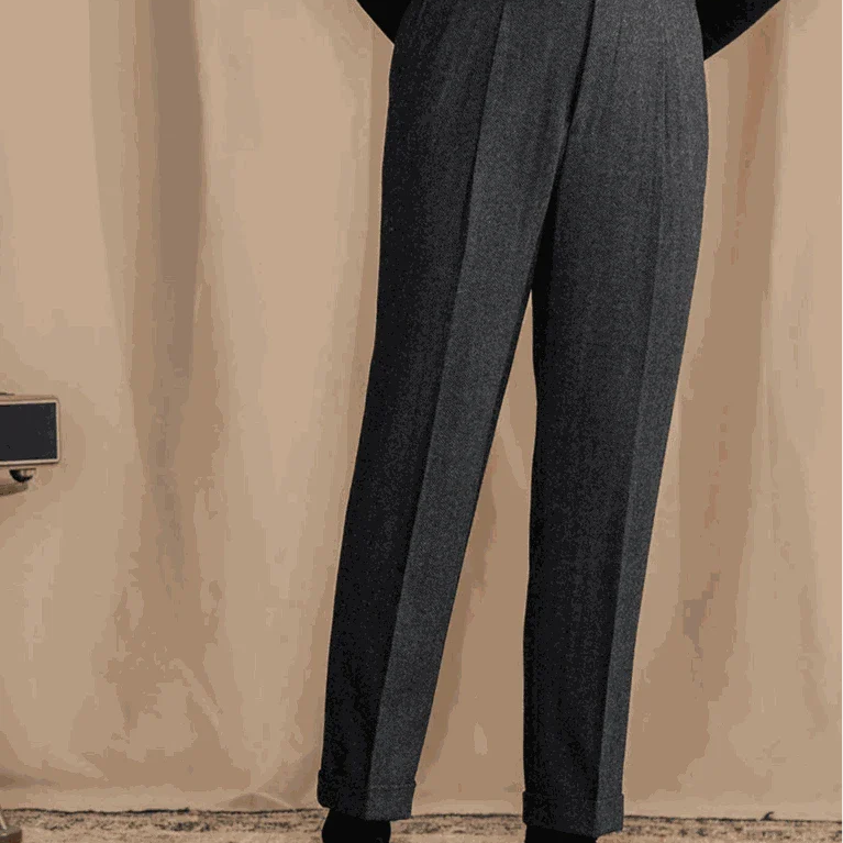 Antonios vintage wool herringbone pants, smart casual full-length polyester.