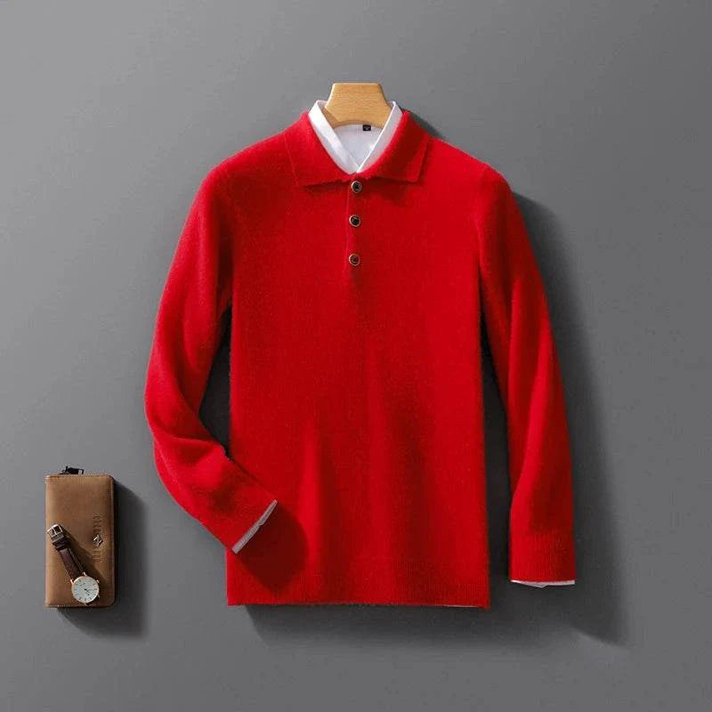 Red pure wool sweater for men, perfect for cold seasons.