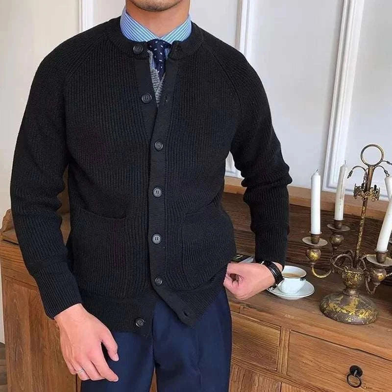 Men's black Antonios winter cardigan made from 60% cotton, perfect for cool weather.