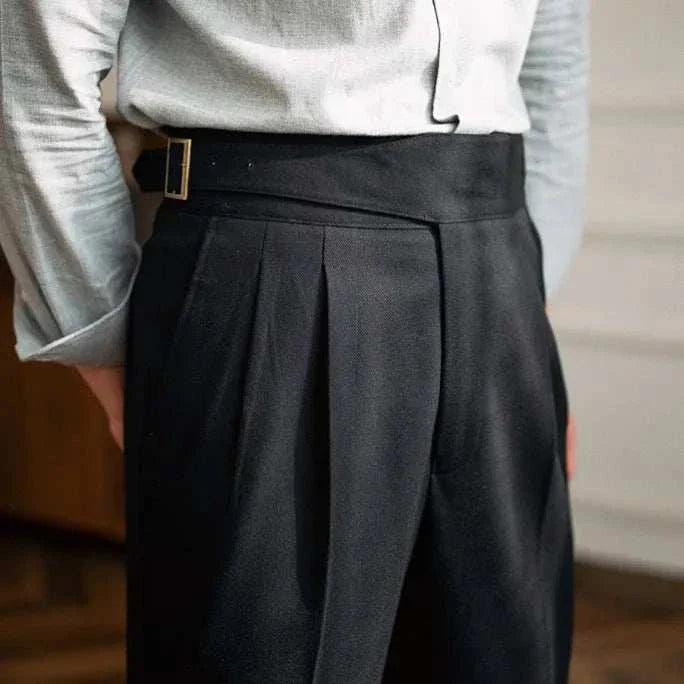 Parisian waist straight trousers for men in solid black, casual and elegant style.