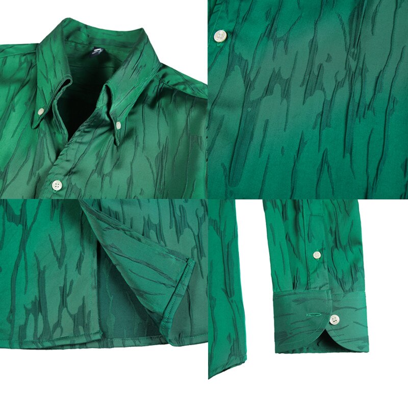 Green LUXE Long-Sleeve Shirt with solid pattern, button-down collar, and cuff details.