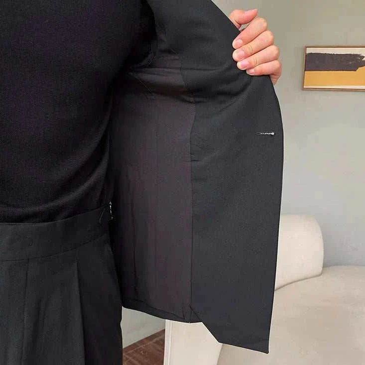 Formal elegant premium 2 piece suit showcasing blazer interior design.