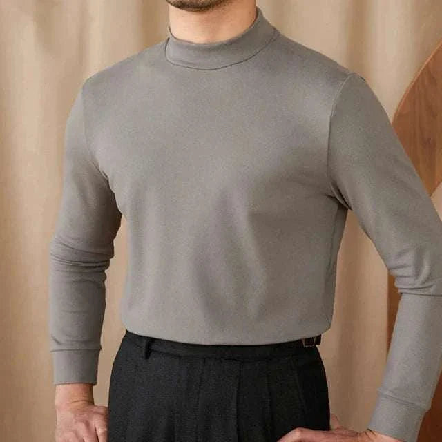 Soft half turtleneck sweater for men in gray, stylish and cozy.
