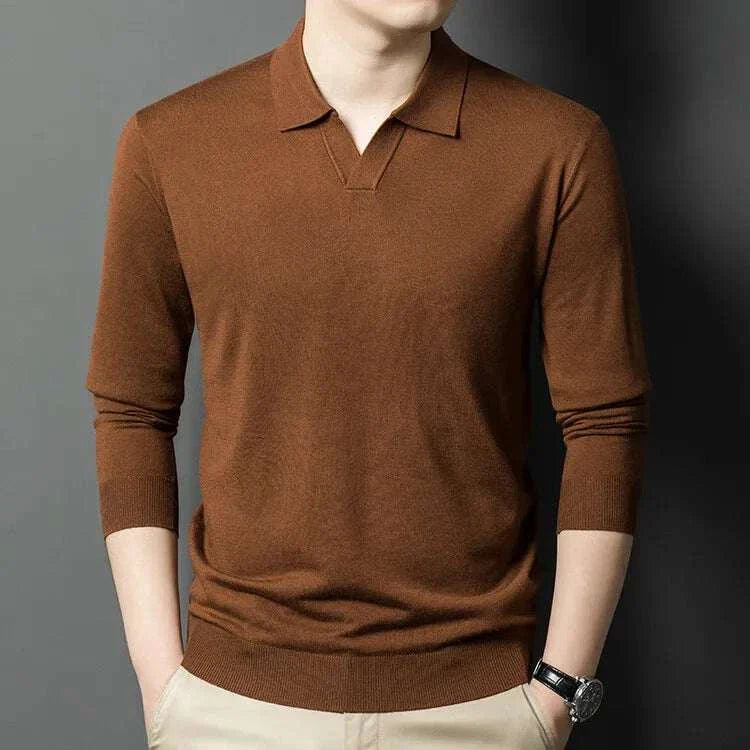 Antonios business polo premium sweater in brown wool and viscose blend.