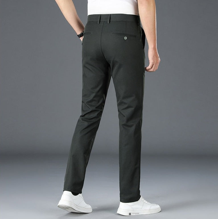 Men's Antonios Stretch Pants in black, full-length casual style, made from polyester for comfort and elegance.