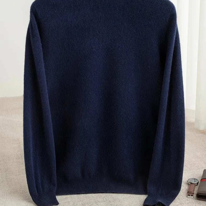 Business wool turtleneck sweater in navy, ideal for autumn and winter.