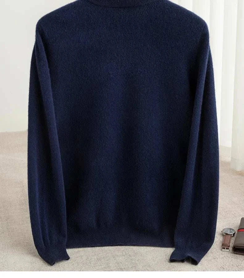 Business wool turtleneck sweater in navy, ideal for autumn and winter.