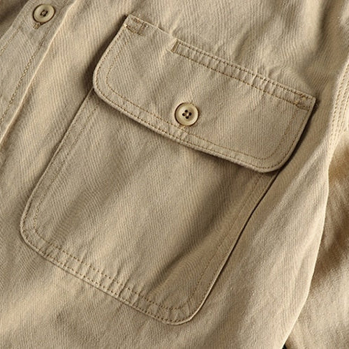 Close-up of a Vintage-Retro Cotton Shirt pocket showcasing button details.